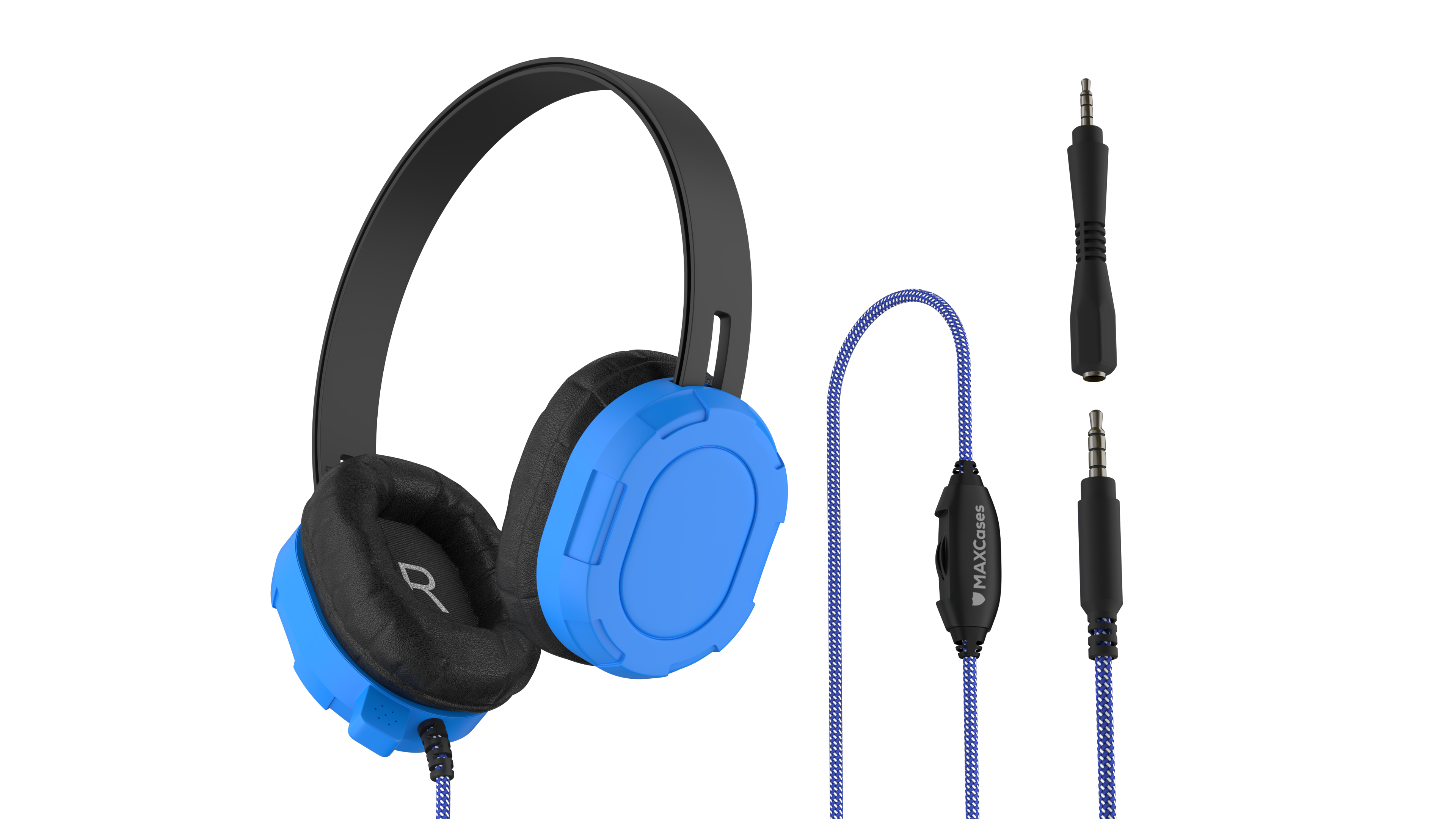 MAXCases  Extreme Headset w/braided cable, inline volume control, built-in  microphone, 3.5mm Connector, Breakaway Adapter